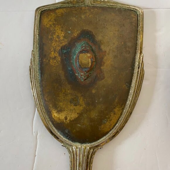 Antique Art Deco Brass Hand Mirror and Hair Brush Vanity Set main image 4